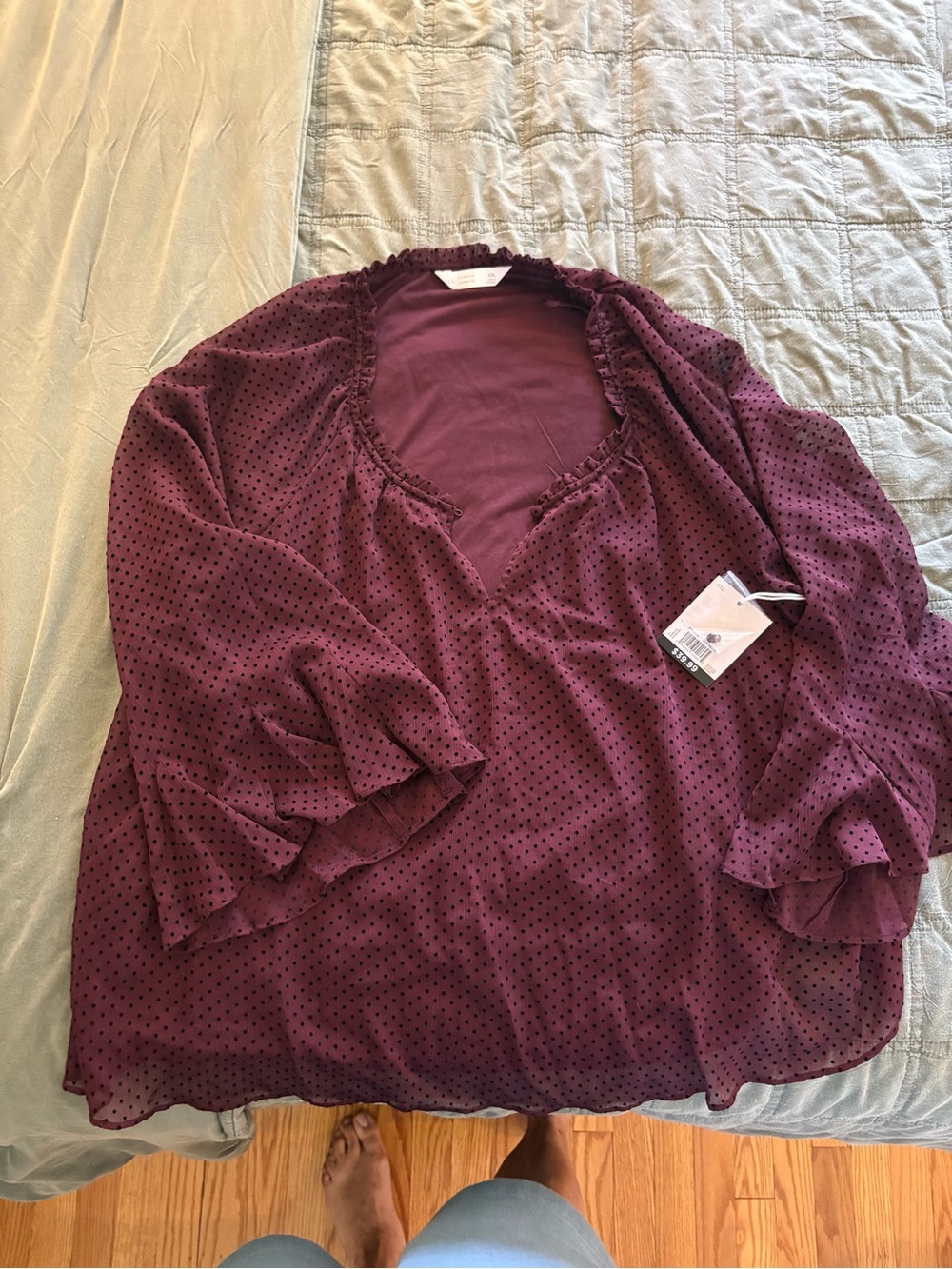 LC Lauren Conrad Purple Polka Dot V-Neck Blouse